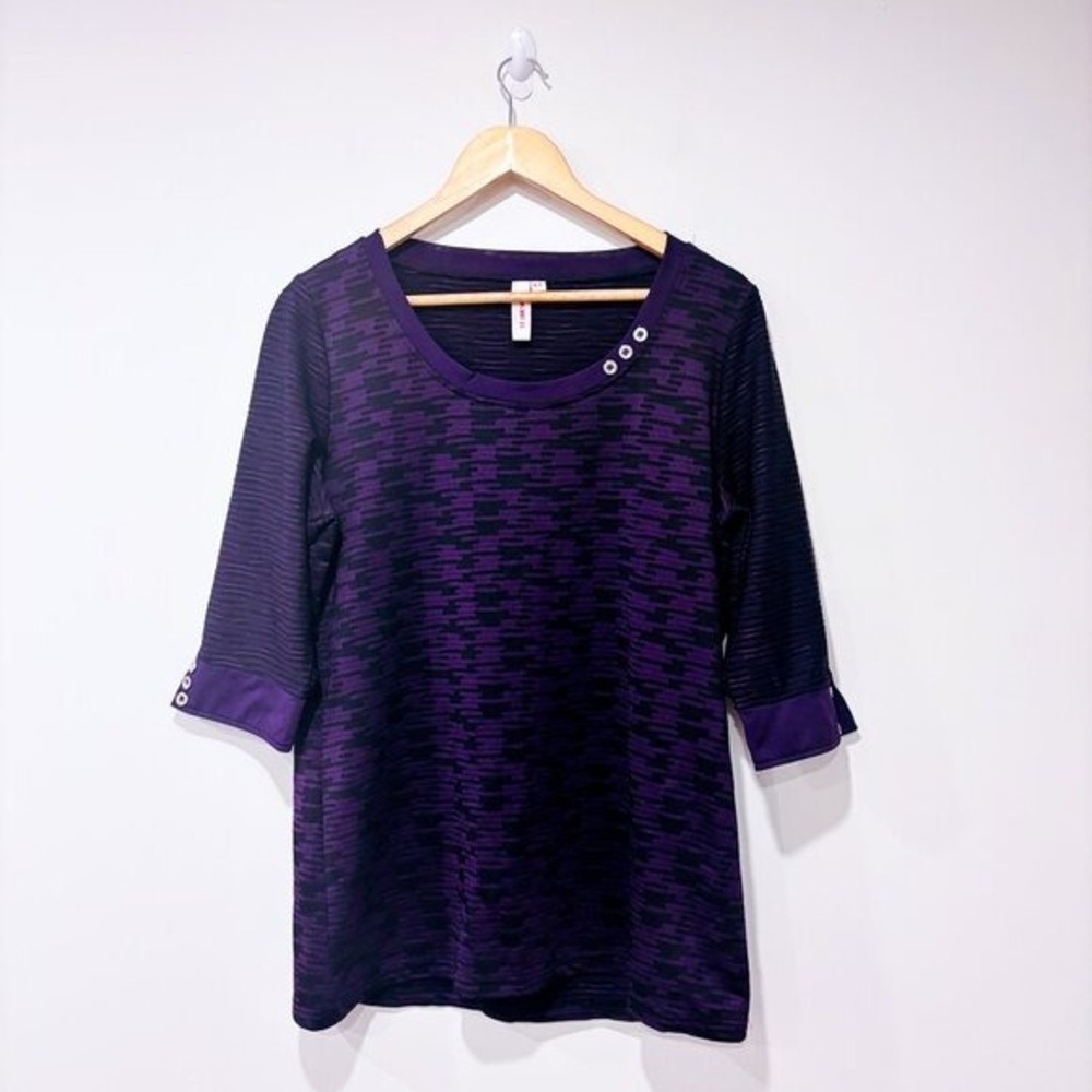 LE GRENIERโ Purple Black Textured Knit 3/4 Sleeve Tunic Top Large